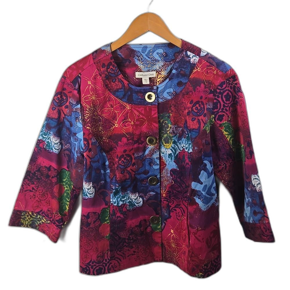 Coldwater Creek Women's Multicolor 3/4 Sleeve Artsy Boho Blazer Jacket Sz‎ 16